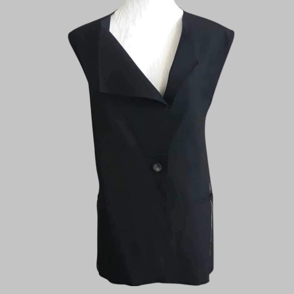 HELMUT LANG Origami Vest Wool Jersey Black Raw Edge Drape Size Large - Picture 4 of 13